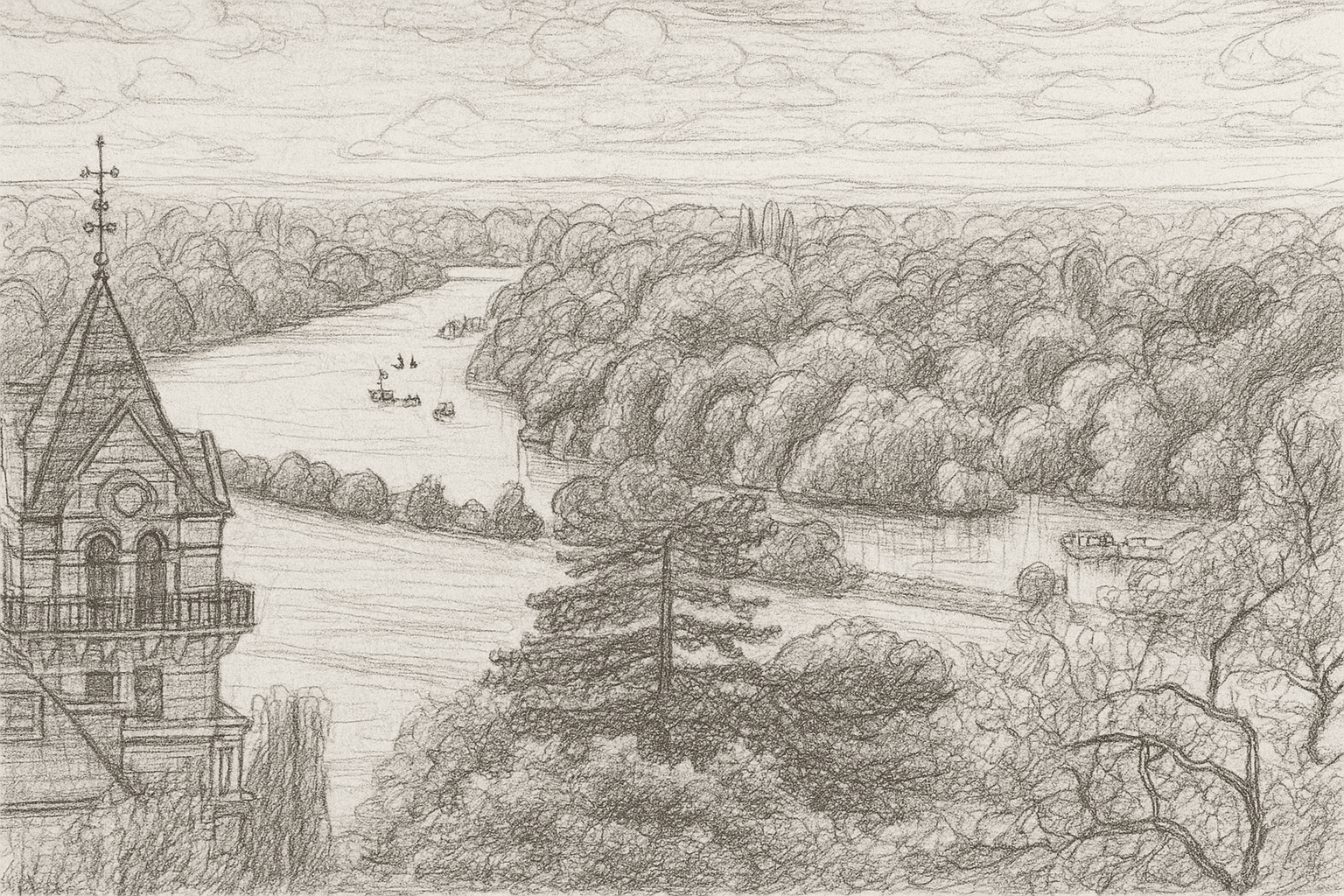 Riverside landscape sketch